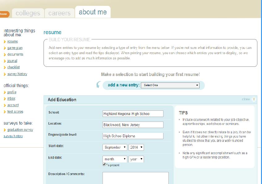 Resume Using this tool, you will be able to easily compile and produce and save your resume.