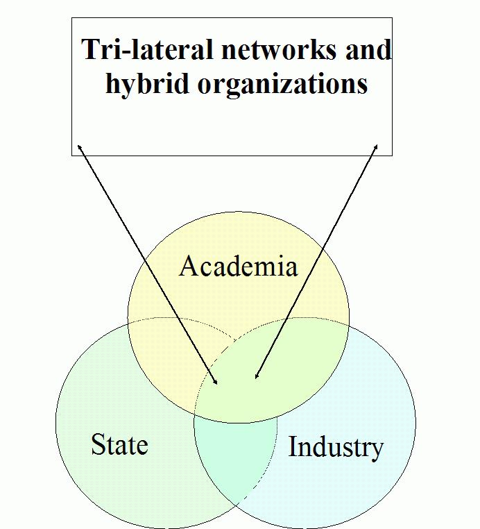 Figure 2: The triple helix model In the last 25 years, the LBSP grew from the 3 collaborating parties to a total of 87 organizations in 2008; 75 private firms and 12 other organizations (either