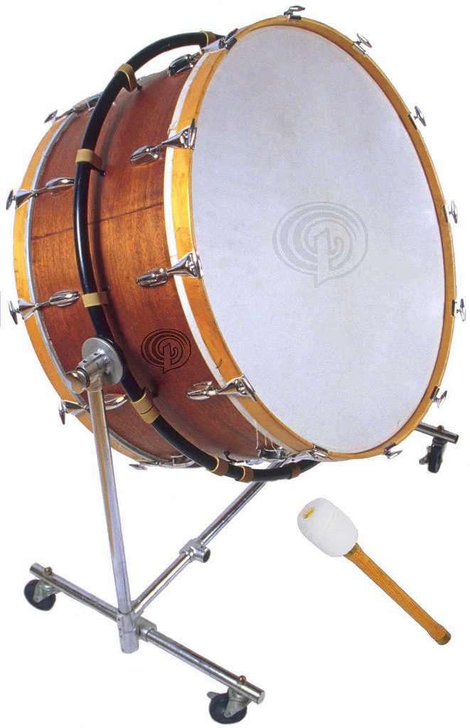 B. The Bass drum is a very large drum with heads on both sides just like the snare drum.