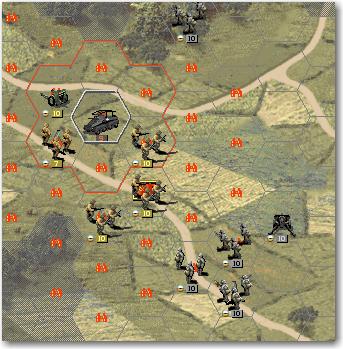 We want to weaken the enemy artillery, so it won t support the enemy defense with all its strength, so we move our recon to 13, 7 (where it