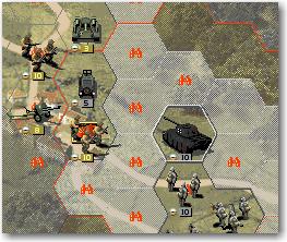 We will move the tank adjacent to the damaged enemy infantry (the overrun only works for range 1 attacks) and