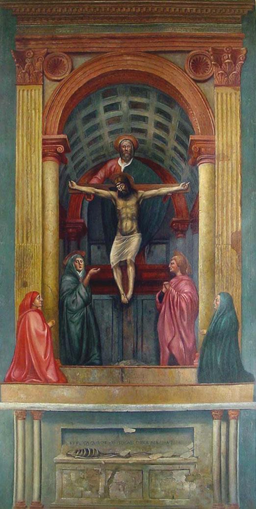 Masaccio: 1 st Painter of the Italian Renaissance Masaccio (1401-1428) was the one of the first artists to apply the new method of linear perspective as seen in his fresco of the Holy Trinity.