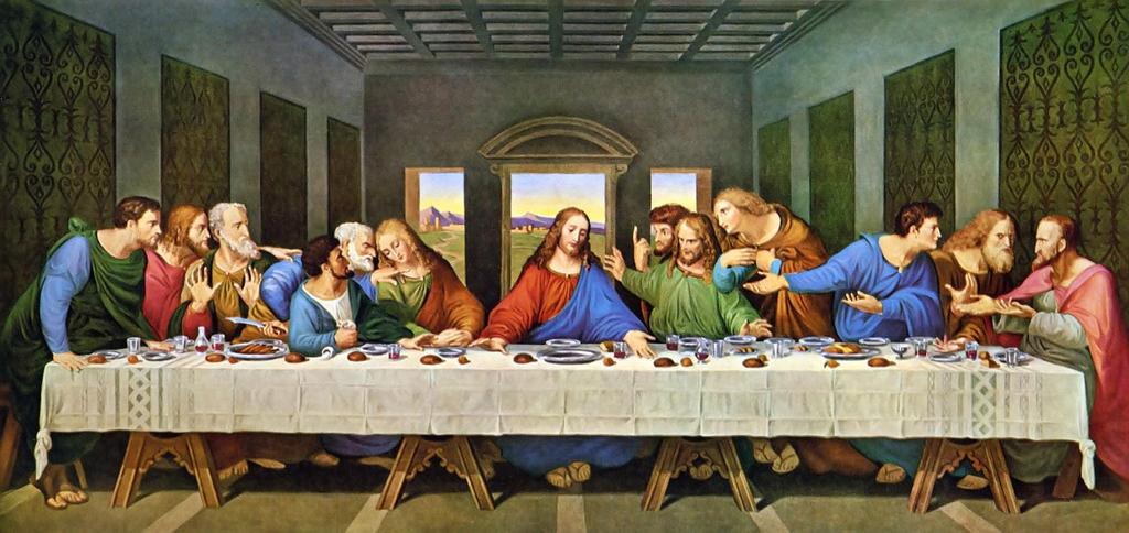 Linear perspective to create an extended dining hall Christ is vanishing point and focal point Christ s head is the only one framed entirely by arch, window and light = halo, divine light Geometric