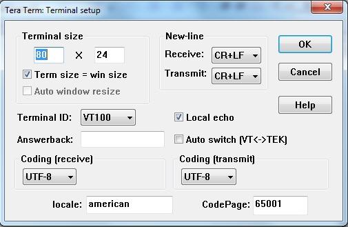 Section 4 - USB-Com Option Figure 4.15 - Tera Terminal Setup Scrren If needed, adjust the settings to match the Figure above.