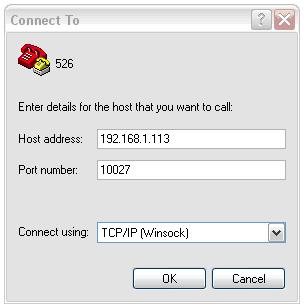 Section 5 - LAN-Com Option Figure 5.11 - New Connect To Screen Enter the Host Address (address of the Model 7008). Enter the Port Number 10027 (7008 default port). Click "OK".