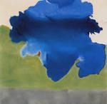 Slide 5: The Bay, 1963, acrylic on canvas, almost 7 feet by 7 feet This painting looks very different from the last two. Can you describe how? Can you name how many shades of blue you see?