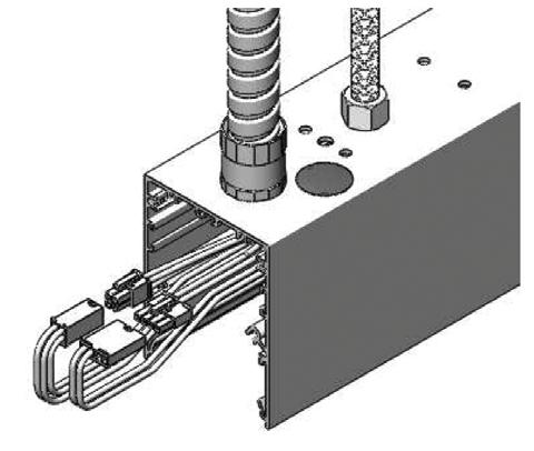 Connect Building Power Conduit to one of four connection holes or inside 2x4 J-Box on back of the fixture. Plug unused feed holes. ø.875(4) Mount First Fixture to Rods 1.
