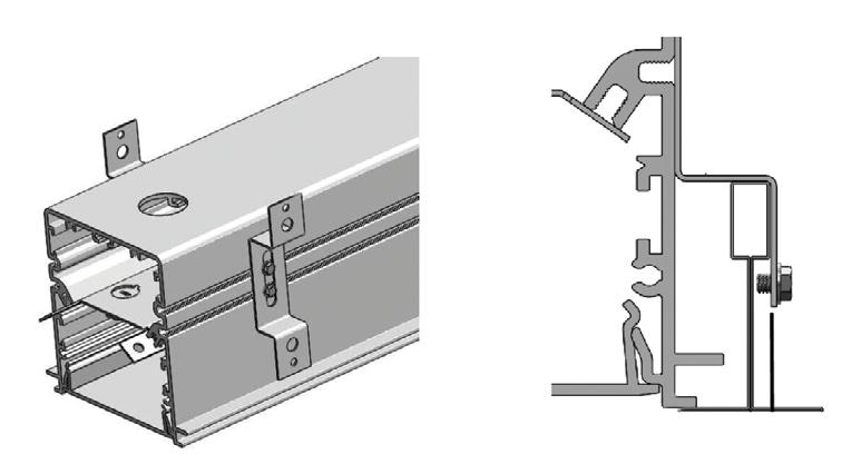 INSTALLATION INSTRUCTIONS FOR MOUNTING IN T-GRID AND JOINING FIXTURES 1. Remove lens. 2. Install hanger brackets on each side of fixture approximately 4 inches in from the ends.