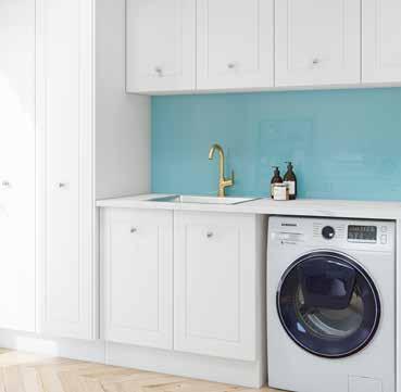 OPTIONS DID YOU KNOW? You can upgrade to shaker doors on laundry module. Drawer and door widths might vary depending on cabinet layout. Available in Painted Finishes Only. Part No.