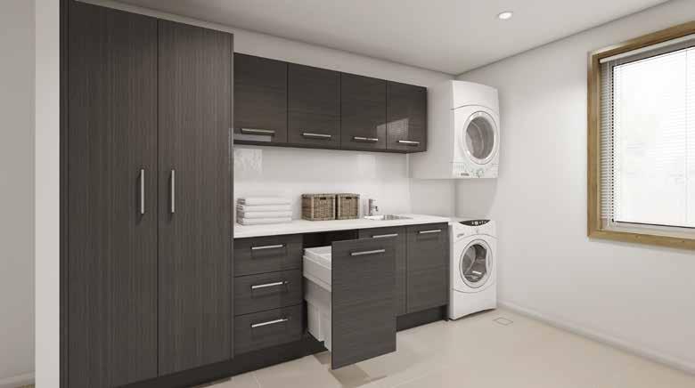 This contemporary modular laundry has plenty of space for your linen and laundry essentials plus extra room for the all important hidden laundry basket.