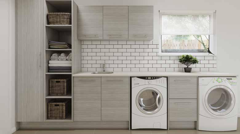 This is yet another combination of the modular laundry system Timberline has to offer. The open shelving is a nice touch and great for storage.