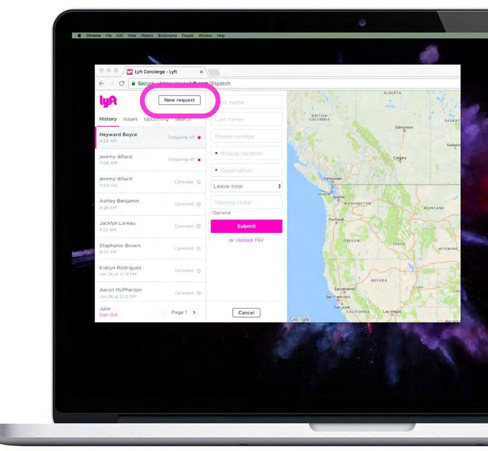LYFT CONCIERGE Request a ride for someone in minutes or in advance using