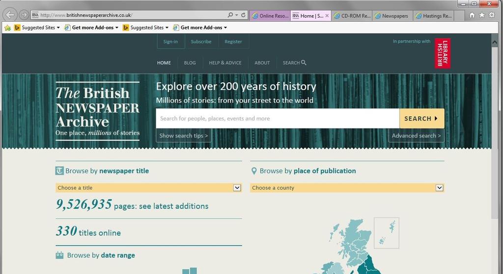To use the British Newspaper Archive subscription at the library you need to register online at their home page www.britishnewspaperarchive.co.uk with an email address and password.