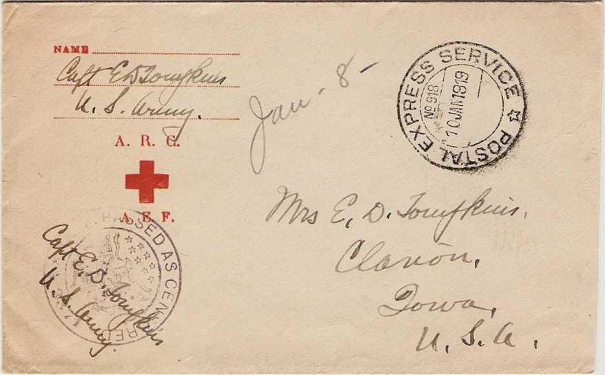 Tompkins are in Clarion in the 1930 U.S. census. 145 The envelope, which was provided by the American Red Cross (A.R.C.) and includes the Red Cross symbol, 146 may indicate that Dr.