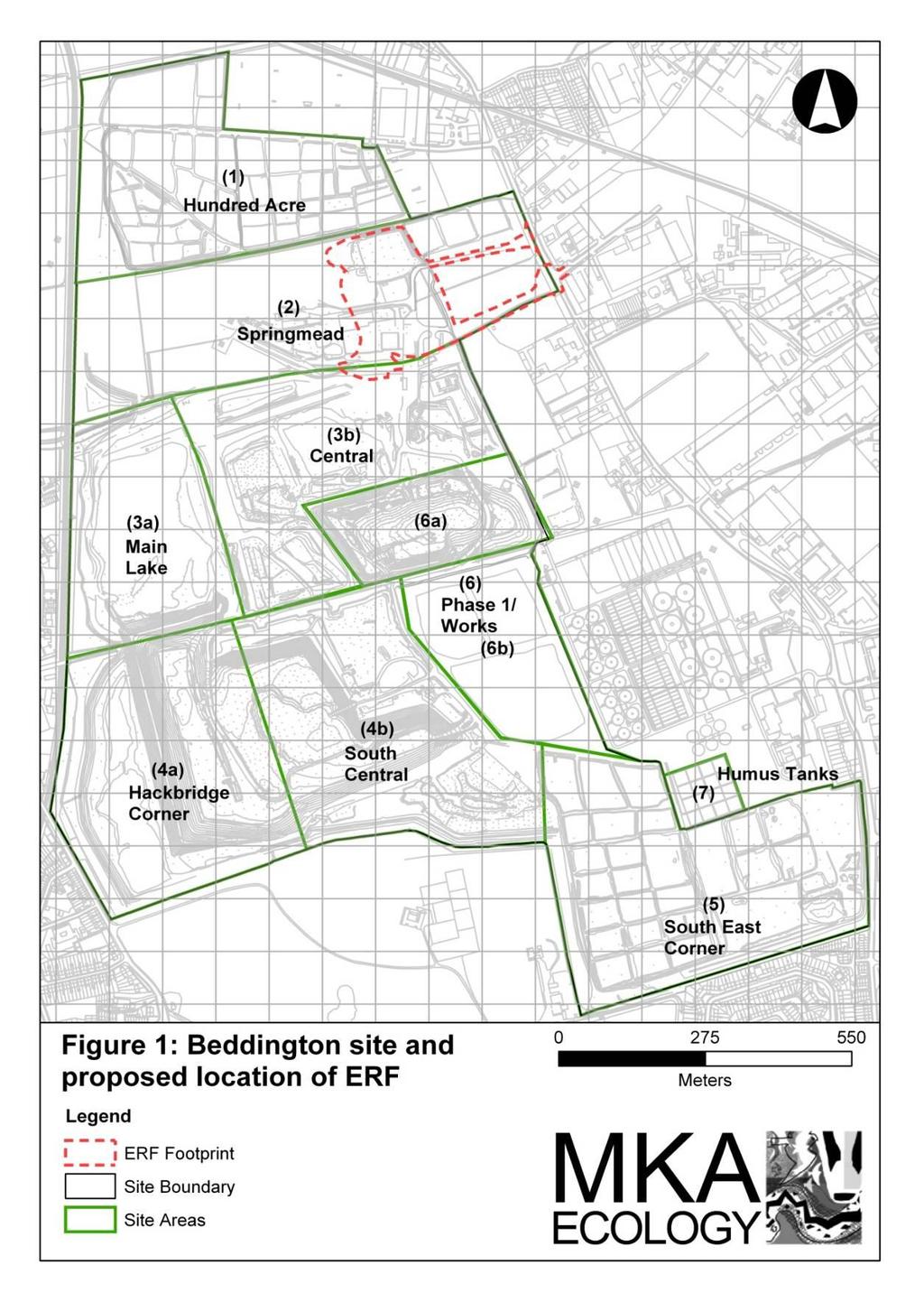 Figure 1: Map showing the Beddington site and compartments therein
