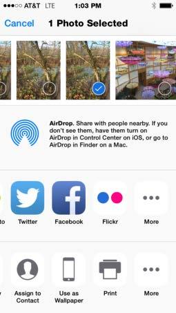 Sharing a Photo (3) If you have an Airprint-enabled printer, you can print a photo directly from your iphone via WiFi, using the