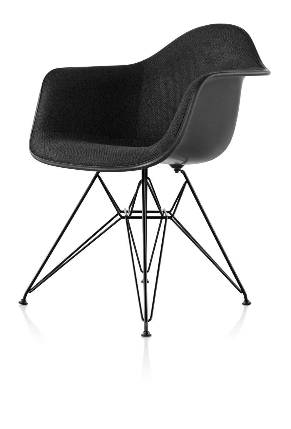 Eames Upholstered Molded Plastic Armchair Wire Base 14% recycled content; 85% recyclable Comfortable and lightweight, and updated with modern materials, the clean, simple form of Charles and Ray