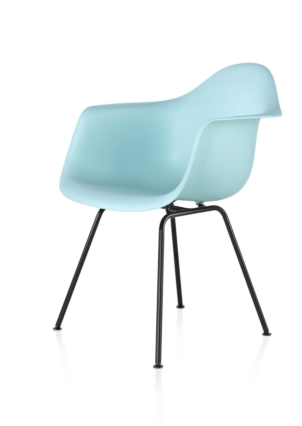 Eames Molded Plastic Armchair 4-Leg Base 14% recycled content; 100% recyclable The sleek lines and organic shape of this enduring chair by Charles and Ray Eames epitomize their