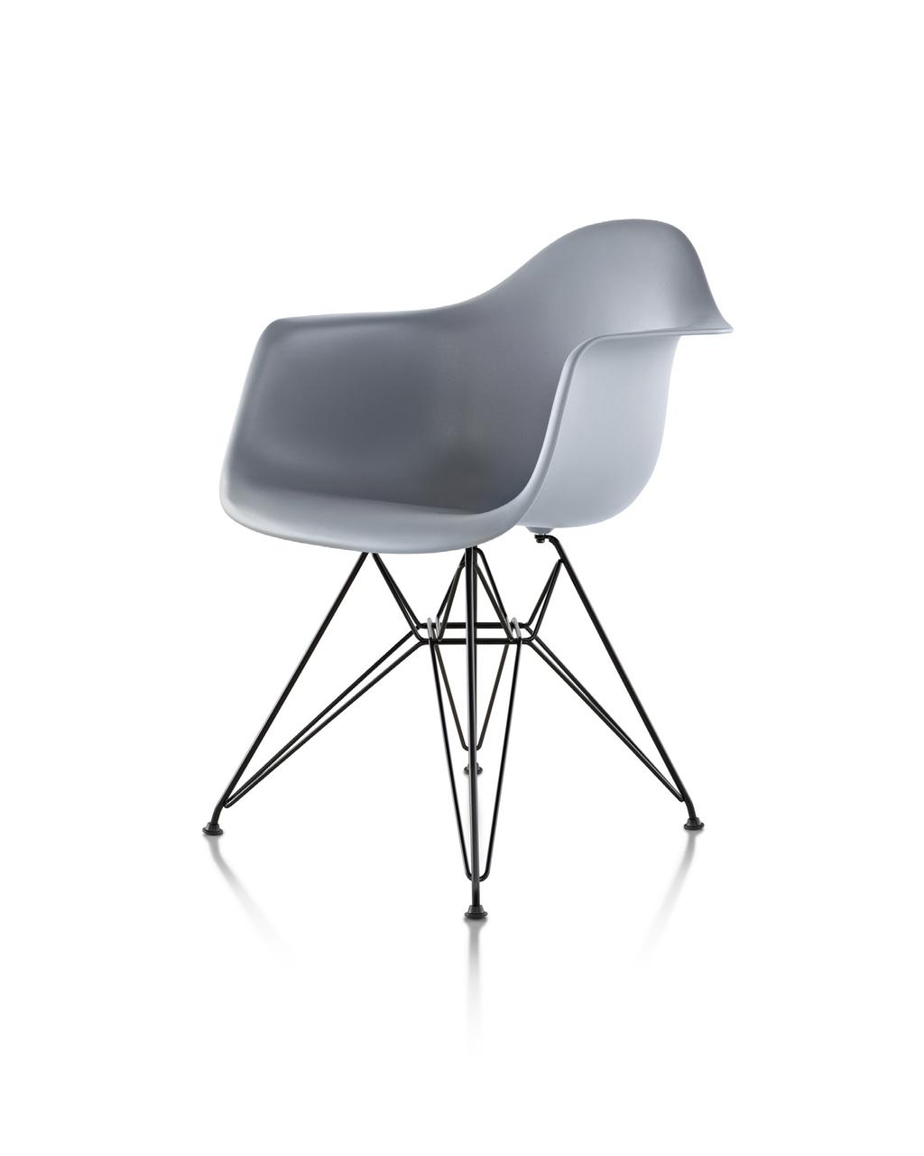 Eames Molded Plastic Armchair Wire Base 14% recycled content; 99% recyclable Comfortable and lightweight, and updated with modern materials, the clean, simple form of Charles and Ray Eames