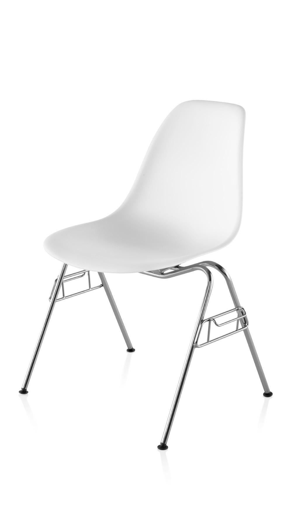 Eames Molded Plastic Side Chair Stacking / Ganging Base 19% recycled content; 100% recyclable The Eames molded plastic side chair exemplifies the designers mantra of the best for the most for the