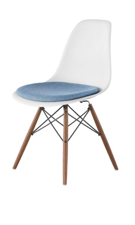 Eames Upholstered Seat Pad Molded Plastic Side Chair Dowel Base In this expression of the Charles and Ray Eames single-form Molded Plastic chair, a solid maple wood