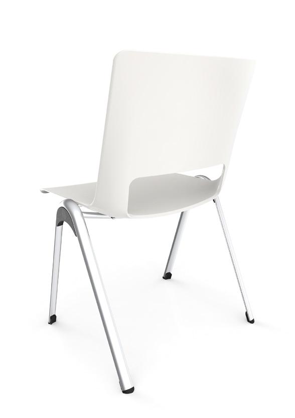 The shell of V-STACK has a distinctive opening in the back which gives the chair a light and aery appearance.