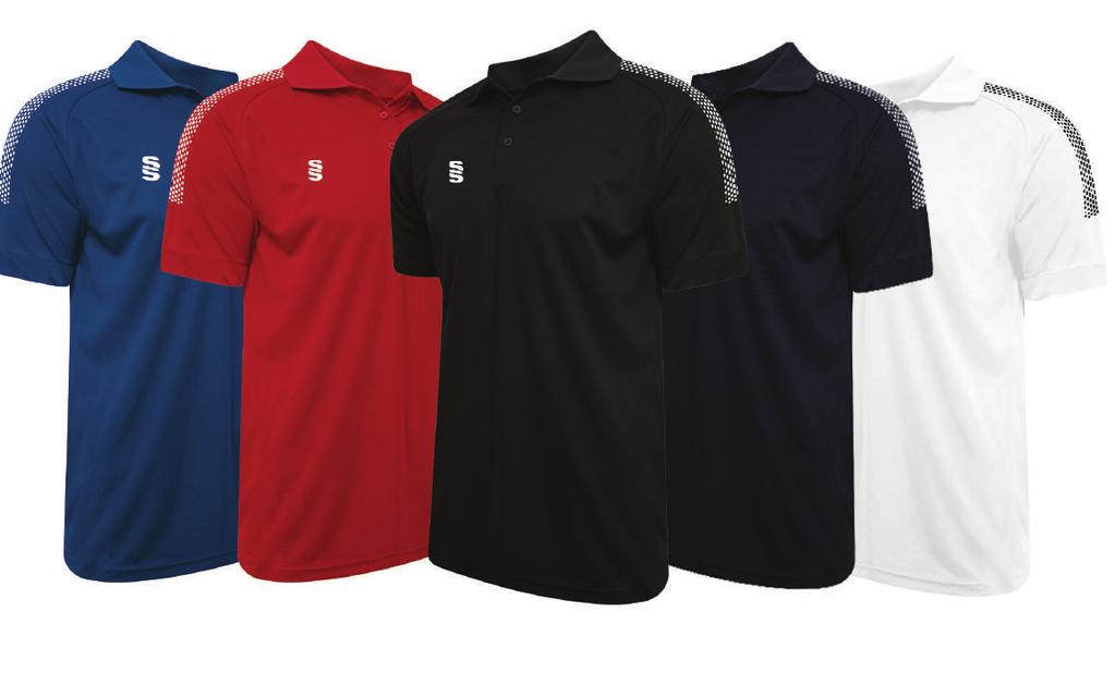 Dual Polo DU018 Performance Polyester pique fabric with contoured underarm side panel in a breathable reverse pique fabric.