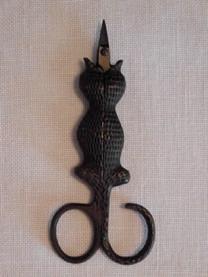 50, with a black base and ecru design ~ and, above, Cat Snips scissors $11.50, in the black primitive matte finish, 3.