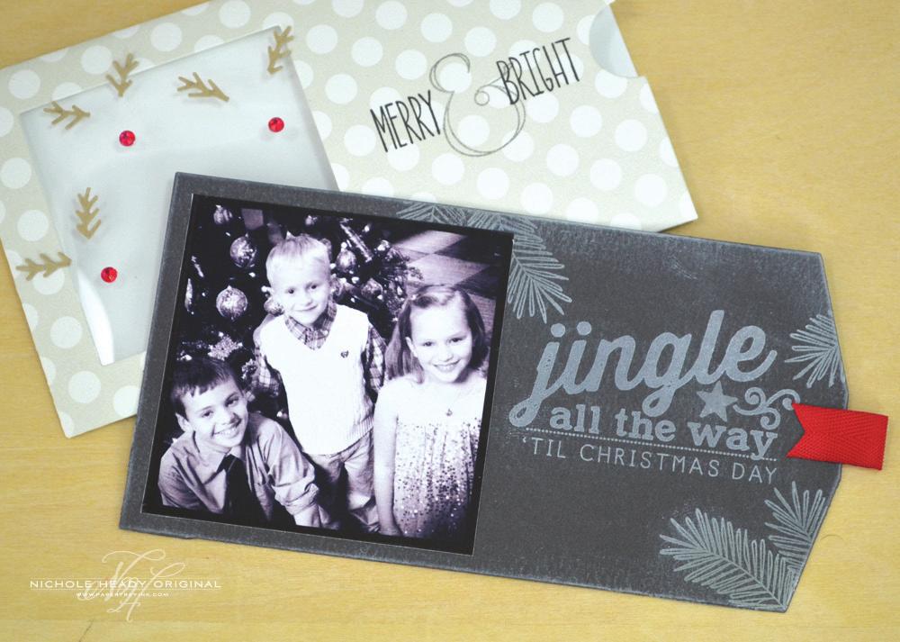 nichole h e a d y Stamps: Instant Photo: Holidays, Grand Ampersand, Bells & Boughs Ink: True Black, Charcoal Palette, Fresh Snow Paper: Smokey Shadow, Classic Kraft, Soft Stone Pattern Pack (polka