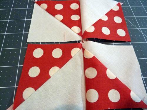 9. Pair up the rectangles to make a larger square and complete pinwheel pattern.