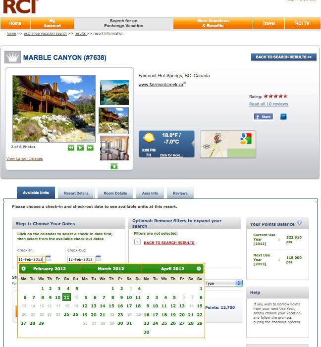 STEP 6 SUCCESSFUL AVAILABILITY SEARCH If you find a resort that has availability it will show up like this. A little calendar with the month that you searched will be visible.