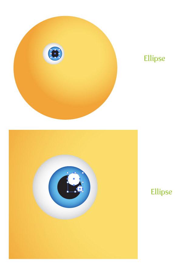 Step 6 Select the white eye ellipse, Copy (Command + C), and Paste in Back (Command + B). With the copy still selected, move it up slightly.