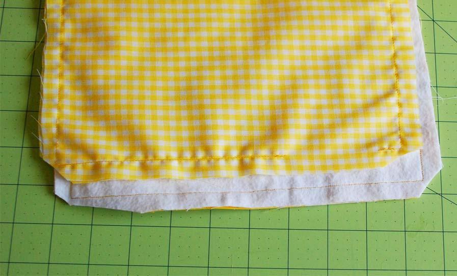 Stitch the 2 layers together along the 2 sides and the bottom, using a 1/2 seam allowance.