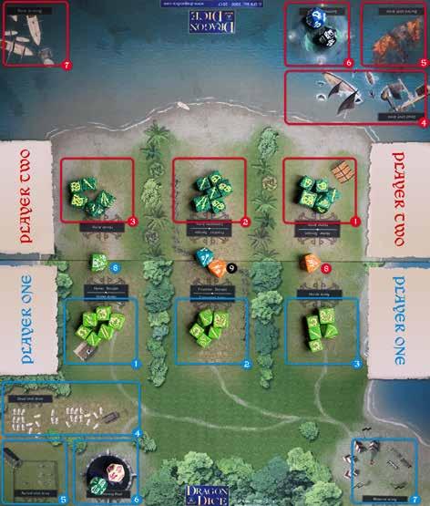 4 The diagram below shows the battlefield all set up and ready to play: 1) Home Army 2) Campaign Army 3) Horde Army 4) Dead
