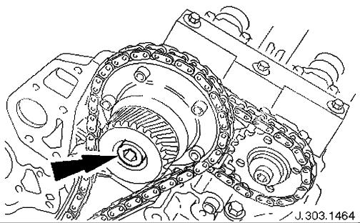 26. Loosen the bolt which secures the VVT unit to the camshaft.
