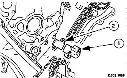 28. Remove the tensioner assembly. Remove the tensioner. Remove the tensioner back-plate. 29. Remove the chain tensioner blade.