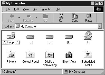 Once the camera is connected, a camera icon will appear in the My Computer window (Windows computers) or on the desktop (Macintosh computers).