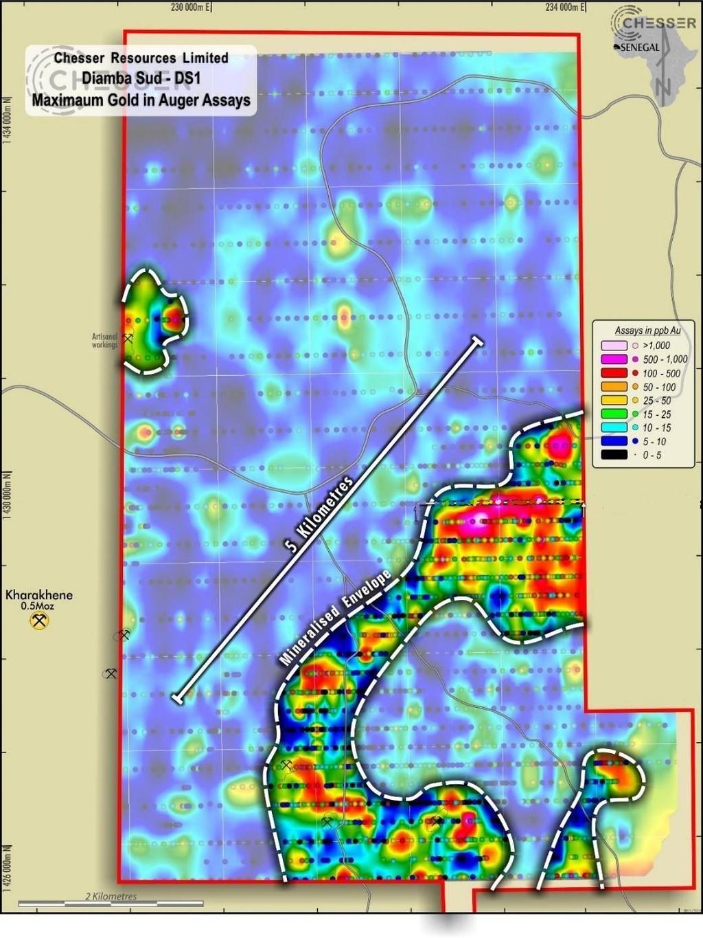 Upcoming Drilling at Diamba Sud Diamba Sud is a significant geochemical gold anomaly coinciding with limited artisanal mine workings and no deep drilling in the strongest northern part of the