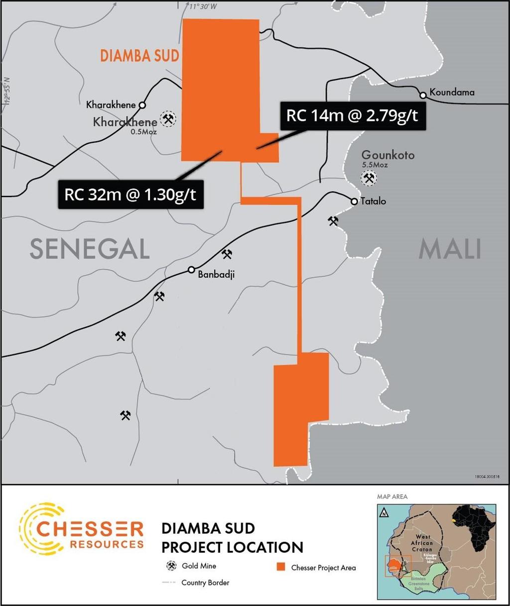 ABOUT DIAMBA SUD Diamba Sud comprises two blocks joined by a narrow strip, located near the Mali-Senegal shear zone and proximal to numerous existing gold mines and deposits (Figure 3).