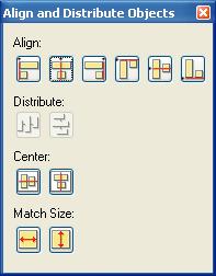 Center objects horizontally or vertically on the page. Each object is resized to match the height or width of the object that was selected first.