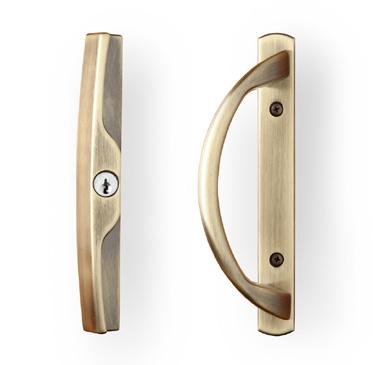 A single-keyed cylinder sliding door handle on the exterior and a sliding door loop handle with