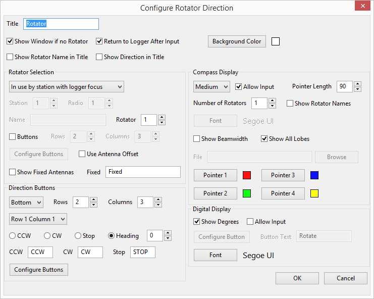 5.5. Rotator Direction This is the dialog that is used to configure a Rotator Direction window: Set the Title text to the text you want to be shown it the title of the Rotator Direction window.