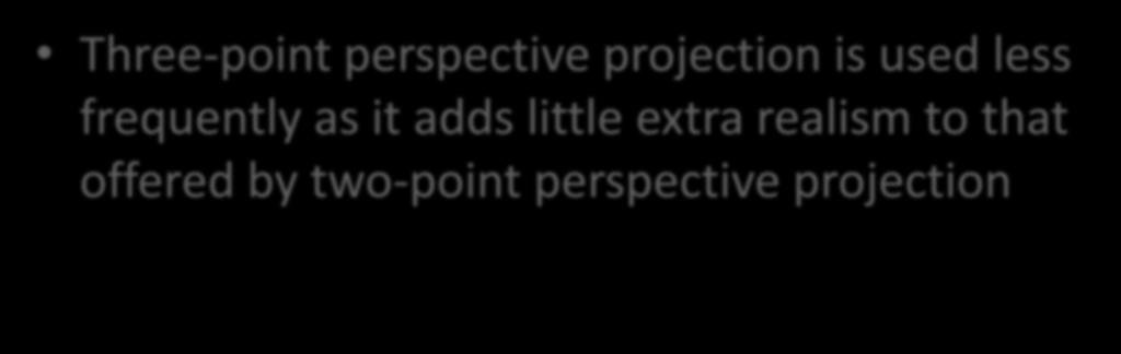 Three-point perspective projection Three-point perspective projection is used less