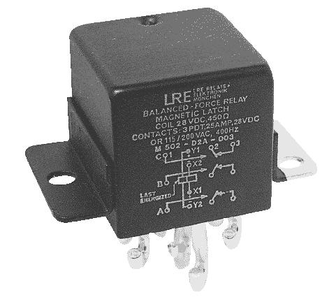 ENGINEERING DATA SHEET M502 RELAY - LATCH 3 PDT, 25 AMP Polarized, latching hermetically sealed relay Contact arrangement 3 PDT Coil supply Direct current Meets the requirements of MA 27742 PRINCIPLE