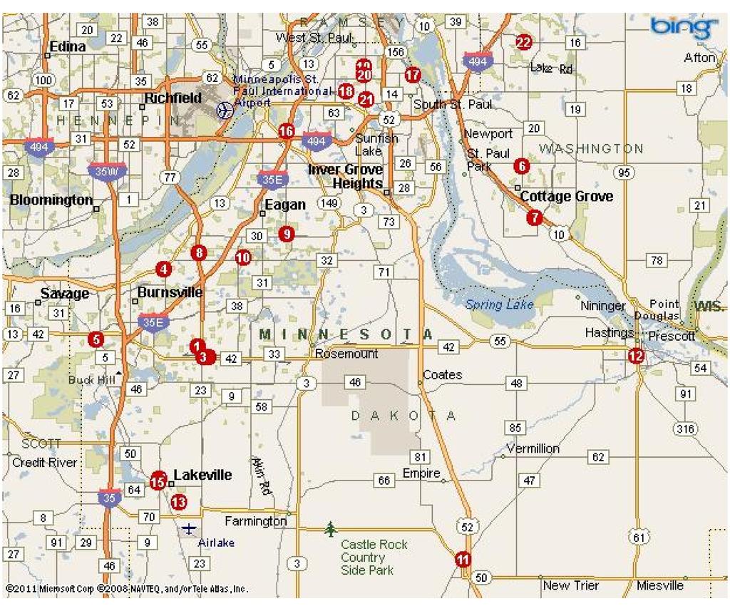 Property Map Map Legend 1) 7630 145th St W, Apple Valley, MN 55124 2) 15000 Garrett Ave, Apple Valley, MN 55124 3) 15010 Glazier Ave, Apple Valley, MN 55124 4) KMA uilding, urnsville, MN 55337 5) New