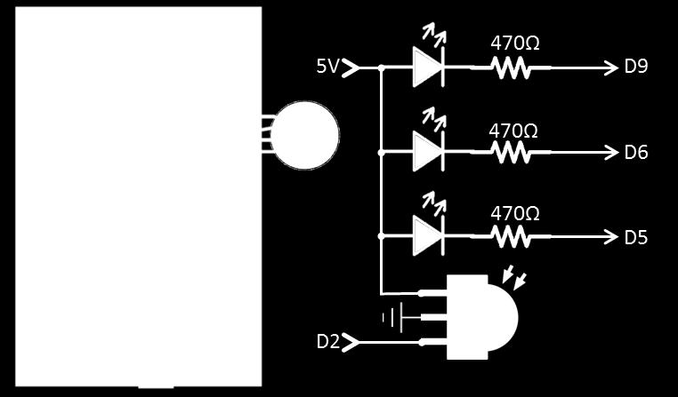 Figure 34: IR-RGB layout diagram (left) and circuit diagram (right). First, install the external Infrared (IR) Remote library as per the instructions on seaglide.net/firmware.
