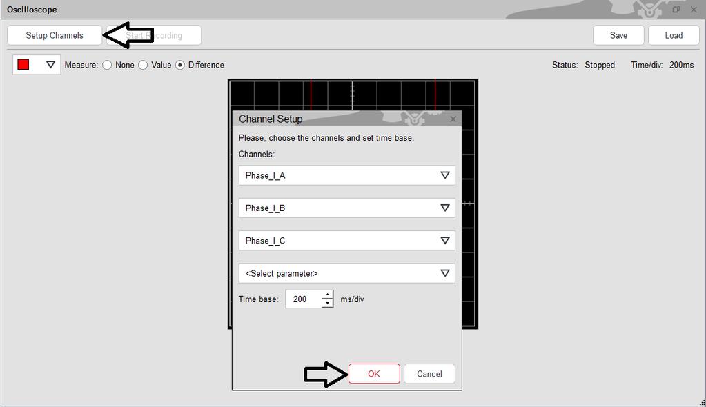 6.2 Oscilloscope Select Tools -> Oscilloscope or select the icon in the toolbar menu to open the Oscilloscope tool.