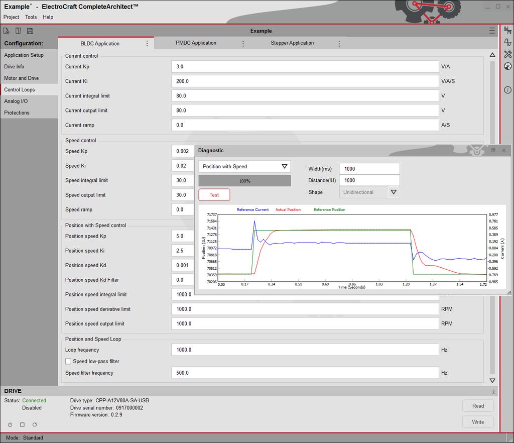 6.3.7 Position with Speed Loop Tuning Position with Speed loop tuning: Step 1: Select Position with Speed under Drive operation mode section in Motor and Drive group.