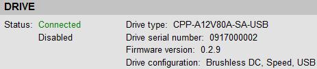 Status will change to Connected and the Drive type, Drive serial number, Firmware version and Drive configuration will change to
