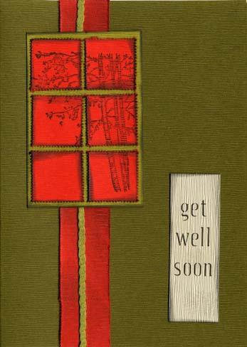 Card #5 Red Perforated Squares Mushroom Die Cut: Get Well Soon WM Beautiful Birch Stamp Green Fiber 1.